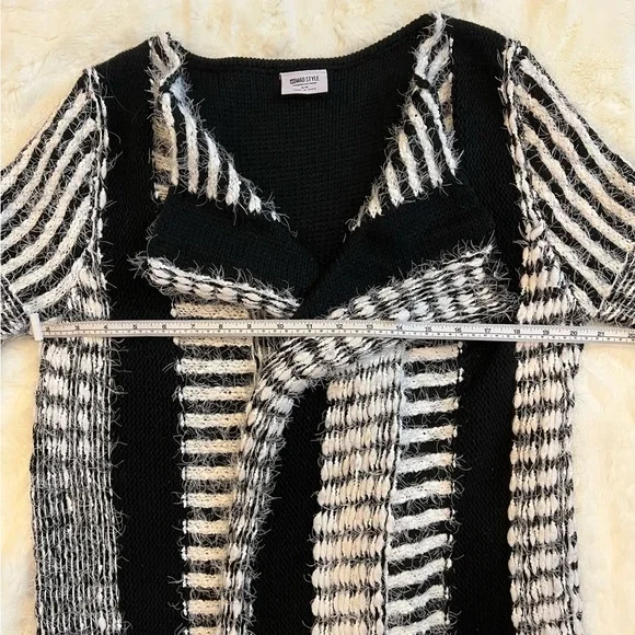 MS Mad Style Cardigan Black/White Fuzzy Long Knit S/M - Picture 7 of 7
